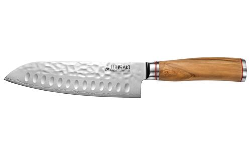 Couteau Santoku Wusaki Damas 10Cr 17cm manche en olivier