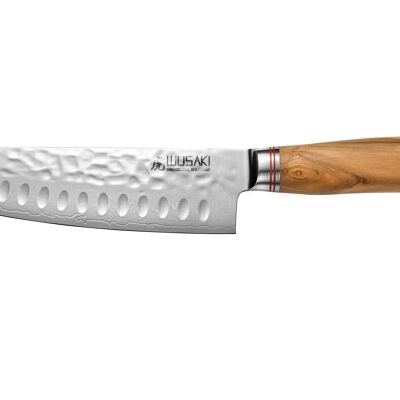Santoku knife Wusaki Damascus 10Cr 17cm olive wood handle
