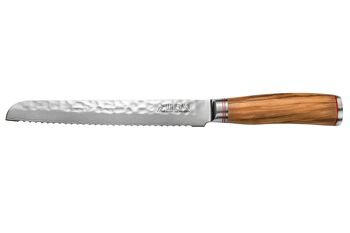 Couteau à pain Wusaki Damas 10Cr 20cm manche en olivier 1