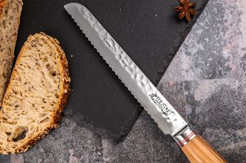 Couteau à pain Wusaki Damas 10Cr 20cm manche en olivier 3