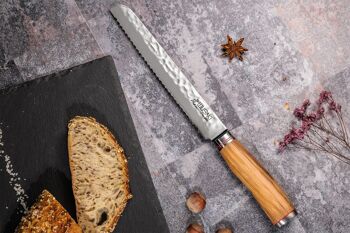 Couteau à pain Wusaki Damas 10Cr 20cm manche en olivier 5