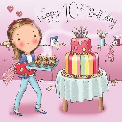 Tarjeta de cumpleaños número 10 para niñas - Tartas