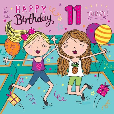 Tarjeta de cumpleaños número 11 - Tarjeta de cumpleaños para niñas