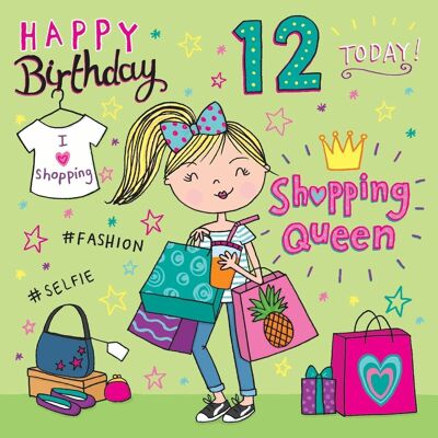Tarjeta de cumpleaños número 12 - Tarjeta de cumpleaños para niñas