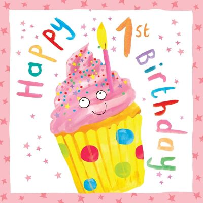 1st Birthday Card Girl - Cupcake