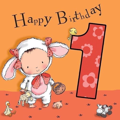 1st Birthday Card Girls - Bunny