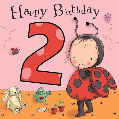Tarjeta de 2º cumpleaños para niñas - Ladybug