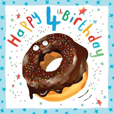 Tarjeta de cumpleaños número 4 para niño - Donut