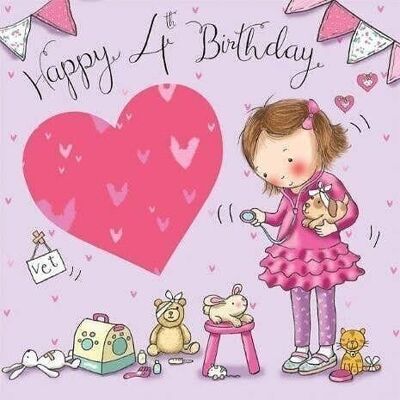 4th Birthday Card Girls - Vet