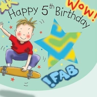 Tarjeta de cumpleaños número 5 para niños - Monopatín