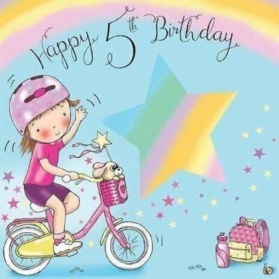 Tarjeta de cumpleaños número 5 para niñas - Bicicleta