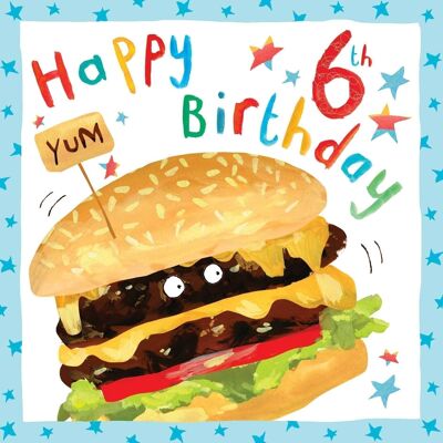 Tarjeta de cumpleaños número 6 para niño - Hamburguesa