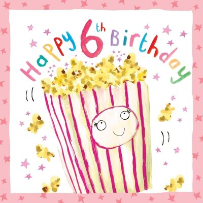 Biglietto di auguri per il 6° compleanno di una ragazza - Popcorn