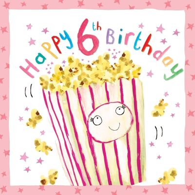 Tarjeta de cumpleaños número 6 para niña - Palomitas de maíz