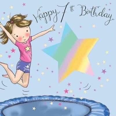 7th Birthday Card Girls - Trampoline