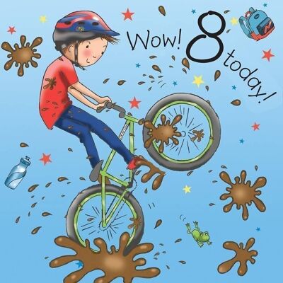 Tarjeta de cumpleaños número 8 para niños - Bicicleta BMX