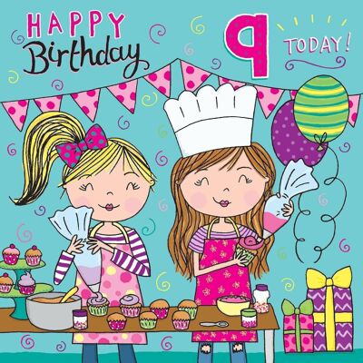 Tarjeta de cumpleaños número 9 - Tarjeta de cumpleaños para niñas