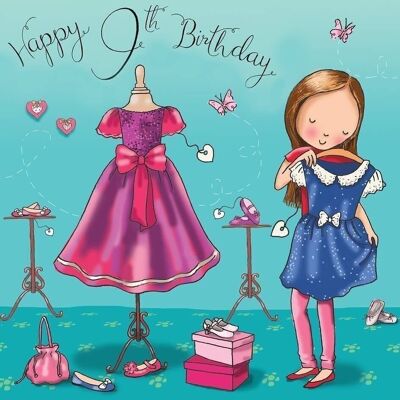 9th Birthday Card Girls - Dressing Up