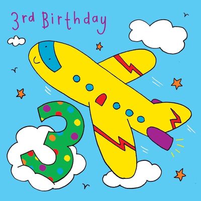 Tarjeta de 3er cumpleaños de avión - Tarjeta de cumpleaños para niños