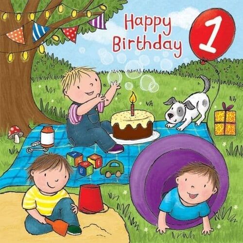 Age 1 Boys Birthday Card - Picnic
