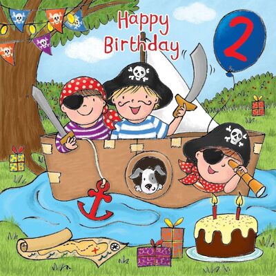 Tarjeta de cumpleaños para niños de 2 años - Barco pirata