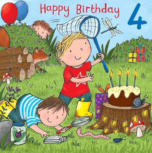 Age 4 Boys Birthday Card - Outside Fun