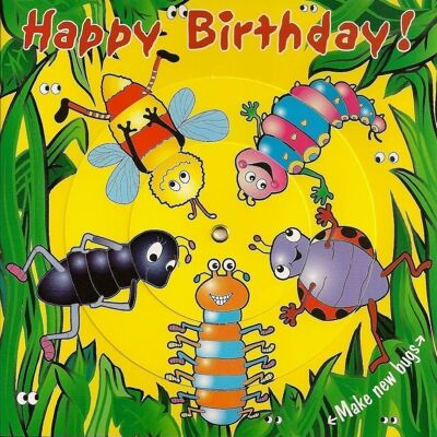 Tarjeta de cumpleaños Beetles Spinner - Tarjeta de cumpleaños para niños