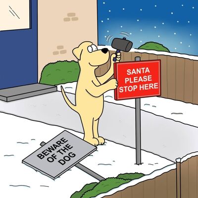 Attenzione al cane - Biglietto natalizio con cane divertente