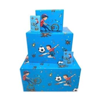 Papier Cadeau Garçon - Vélos de Football Bleus - 25 draps plats 1