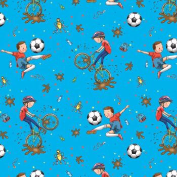 Papier Cadeau Garçon - Vélos de Football Bleus - 25 draps plats 3