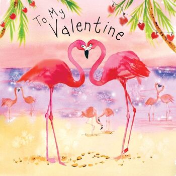 Jolie carte de Saint Valentin - Flamants roses