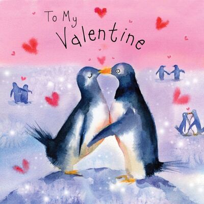 Linda tarjeta del día de San Valentín - pingüinos
