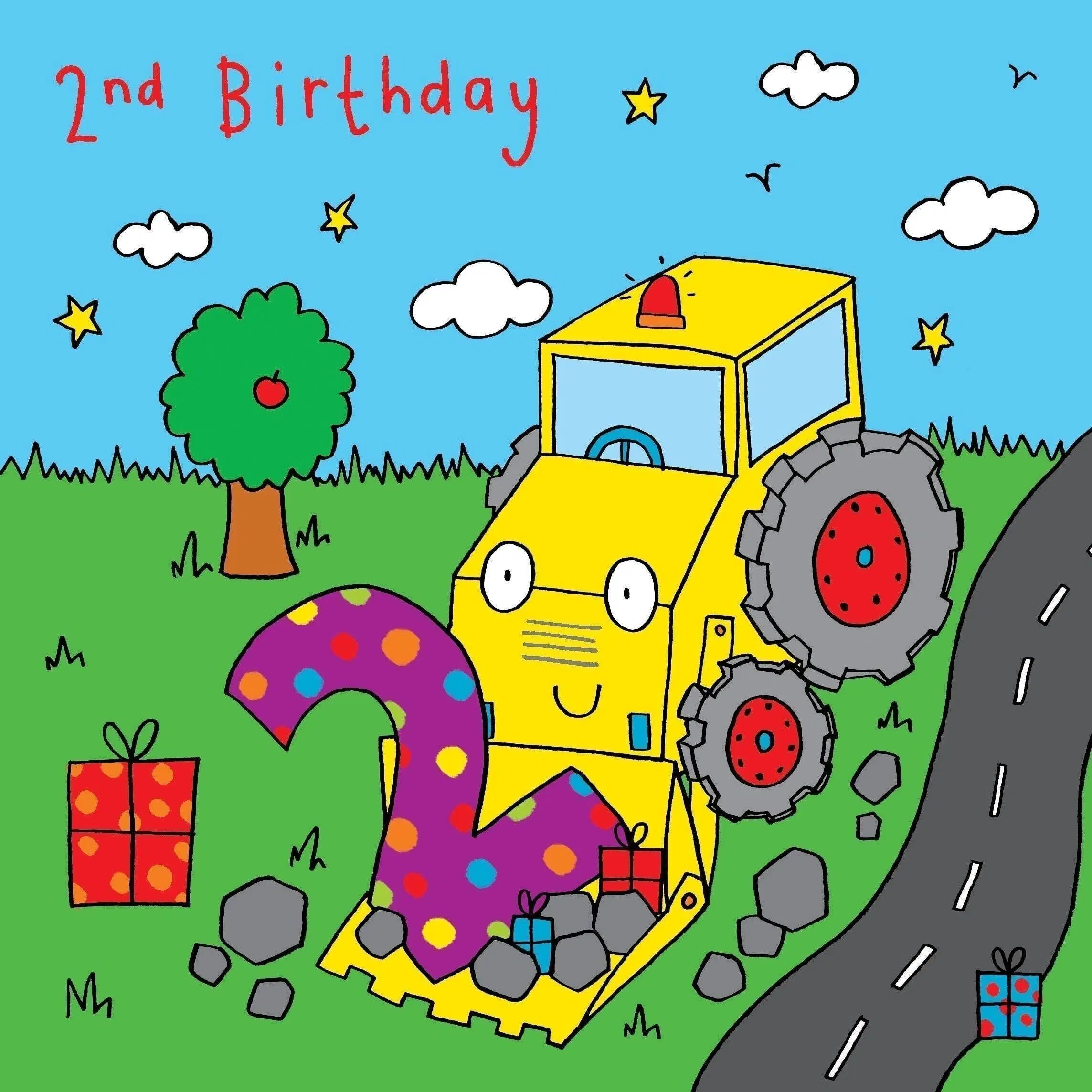 Geburtstagskarte Zum 4. Geburtstag Für Den Enkelsohn – Mit Löwe & Bagger Design, Geprägt, 228 X 155 Mm, Umweltfreundlich