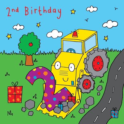 Digger 2nd Birthday Card - Tarjeta de cumpleaños para niños