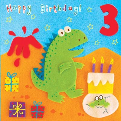 Tarjeta de cumpleaños de dinosaurio de 3 años - Género neutral
