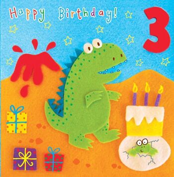 Carte d'anniversaire dinosaure 3 ans - non genrée