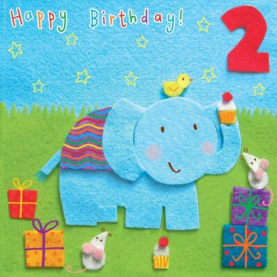 Biglietto di auguri di compleanno per 2 anni di elefanti - Genere neutro (p_mqqvfexcn5)