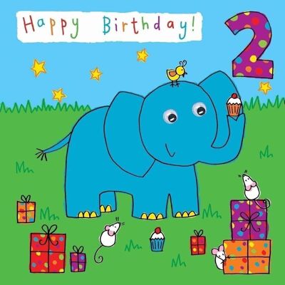 Biglietto di auguri di compleanno per 2 anni di elefanti - Genere neutro (p_tx3dwrbhk8)