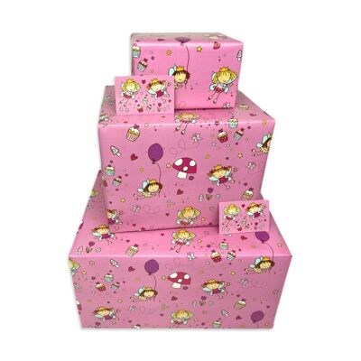 Girls Gift Wrap - Pink Fairies - 25 flat sheets