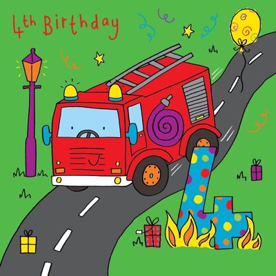 Feuerwehrauto 4. Geburtstagskarte – Geburtstagskarte für Jungen