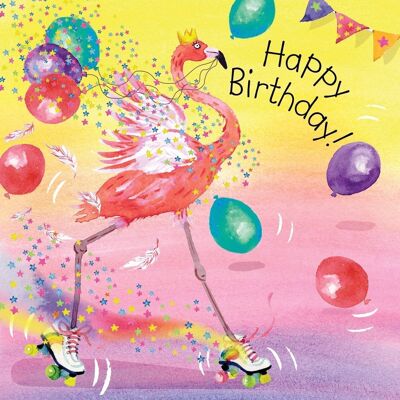 Flamingo Rollerskates - Tarjeta de cumpleaños para niñas