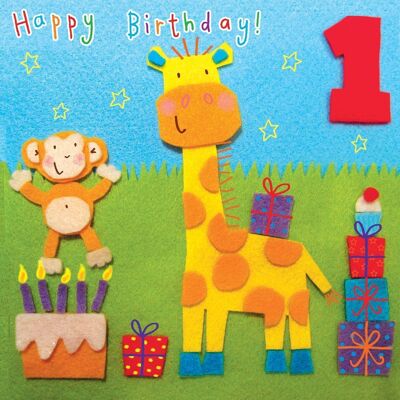 Giraffe Age 1 Birthday Card - Gender Neutral (p_8egmrxb6pj)