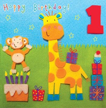 Carte d'anniversaire girafe 1 an - Sexe neutre (p_8egmrxb6pj)