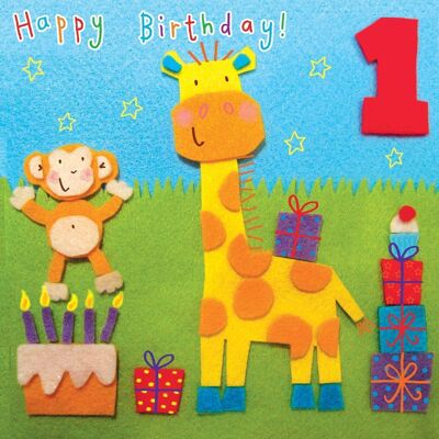 Tarjeta de cumpleaños de 1 año de edad de jirafa - Género neutral (p_8egmrxb6pj)