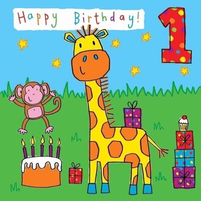 Giraffe Age 1 Birthday Card - Gender Neutral (p_4jryh3asfw)