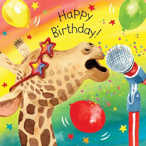 Giraffe Karaoke - Childrens Birthday Card