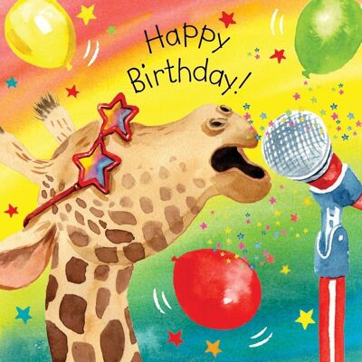 Giraffe Karaoke - Tarjeta de cumpleaños para niños