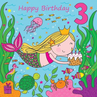 Mermaid 3rd Birthday Card