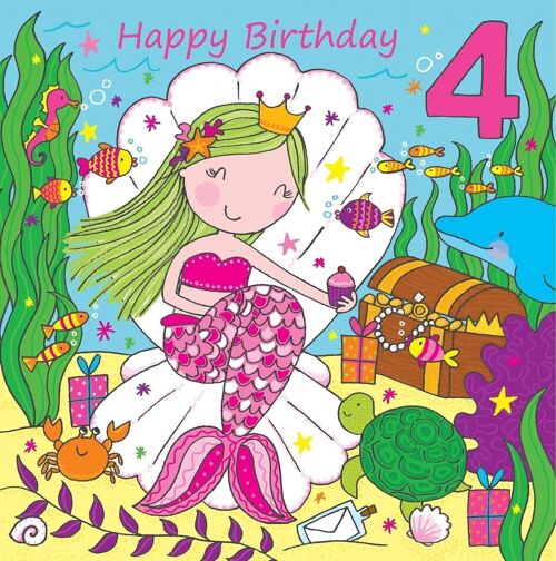 Mermaid 4th Birthday Card
