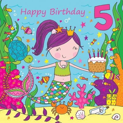 Mermaid 5th Birthday Card